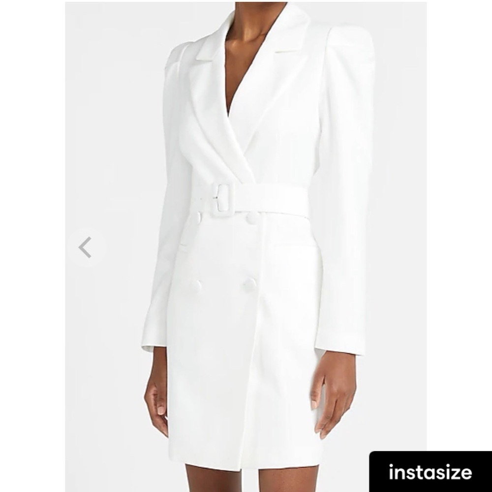 White Belted Blazer Dress